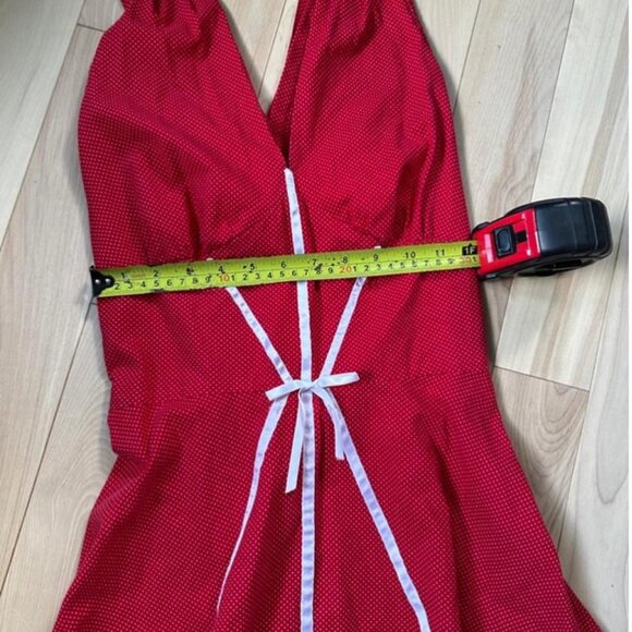 Charming handmade red dress with mini white polka dots - Picture 4 of 8